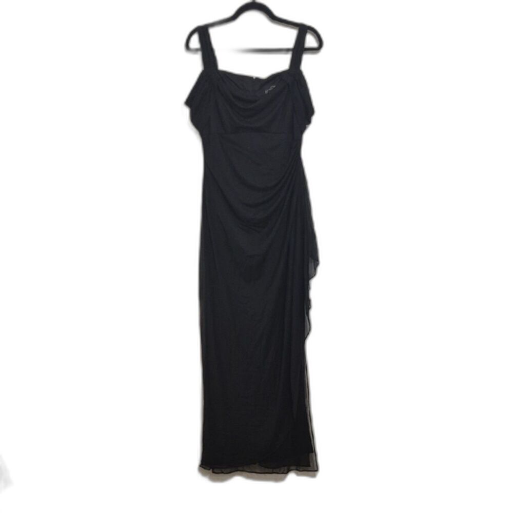 Alex Evenings Black Formal Maxi Dress Gown 12 Sheer Mesh Overlay Whimsical - Picture 9 of 11